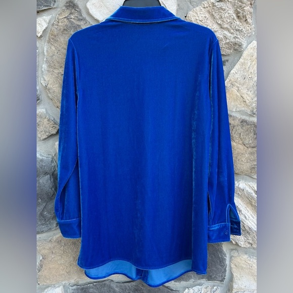 Soft Surroundings Blue Velvet Velour Tunic Sz S Button Front Classy Layer Spring - Picture 2 of 8